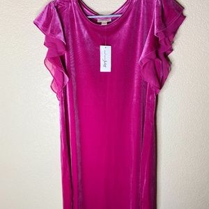 Maison Jules Sheath Velvet Ruffle Sleeves Dress